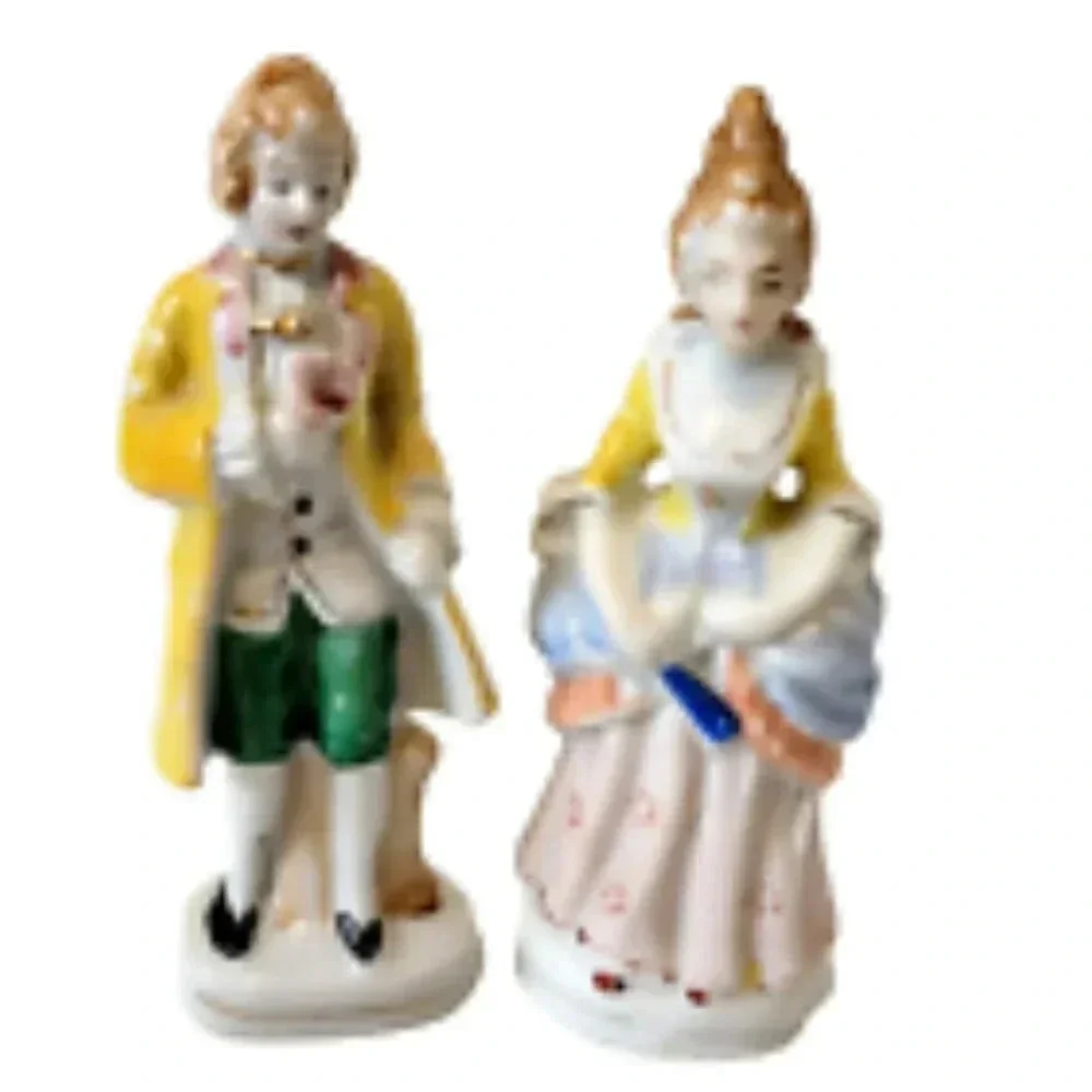 Vintage Porcelain Colonial Figurines Man Woman Statuettes Couple Yellow Pink 5
